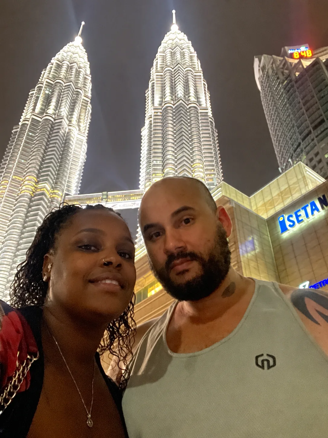 Amia and her husband at the Petronas Towers